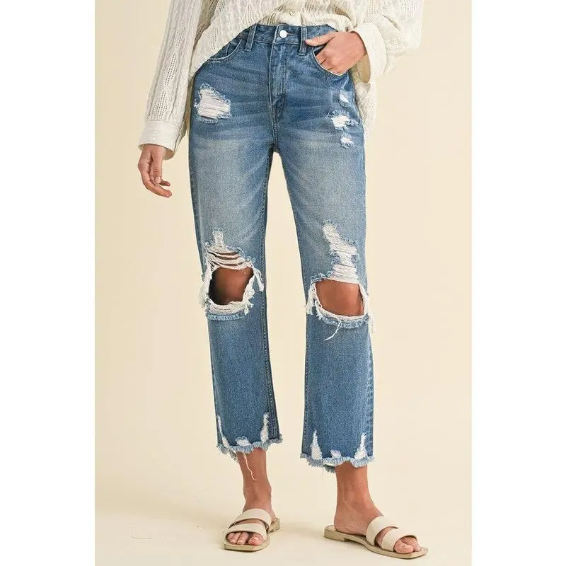 Annie Wear Distressed Raw Hem Cropped Jeans