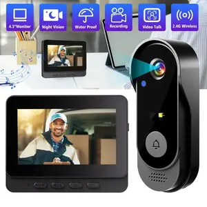 Wireless Video Doorbell with 4.3 Inch Color Screen, Night Vision, Waterproof Design, Long Battery Life, Supports Video Call & Two-Way Audio, Wifi Smart Doorbell