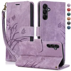 Flip Protective Phone Case with Card Slot & Wrist Strap, 1 Count PU Leather Wallet Card Slot Stand Phone Bag Cover for Samsung Galaxy S21 S10 S9 S8 Plus Casing