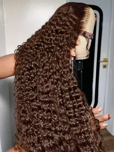 Bling Hair Chocolate Brown Color Deep Wave 13x4 Lace Front Human Hair Wig 180% Density 30 32Inch Hd Transparent 13x6 Lace Frontal Wigs For Black Women