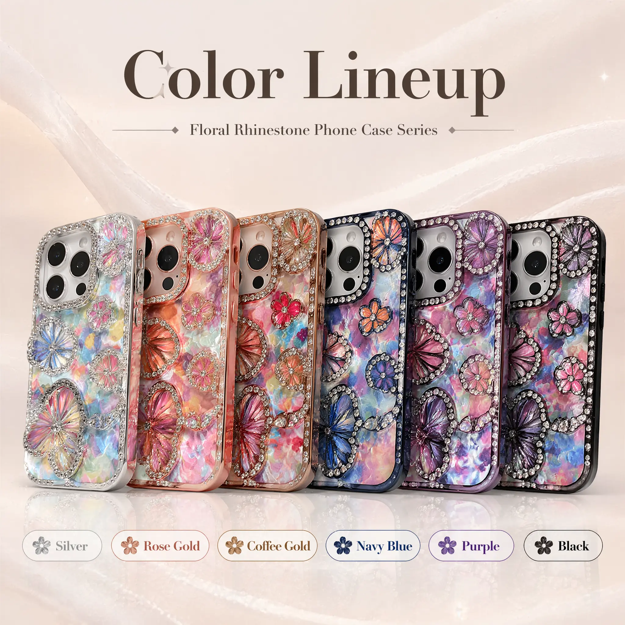 Rainbow 3D Rhinestone Plastic Phone Case with Soft Bumper, Gradient Iridescent Back Card, Diamond-Encrusted Camera Bezel, Shockproof Luxury Bling Butterfly Floral Design for iPhone 17 Pro Max-16 Plus-15 Pro-14-13-12-11 | Phone Accessories #XZHDKZFLBLACK