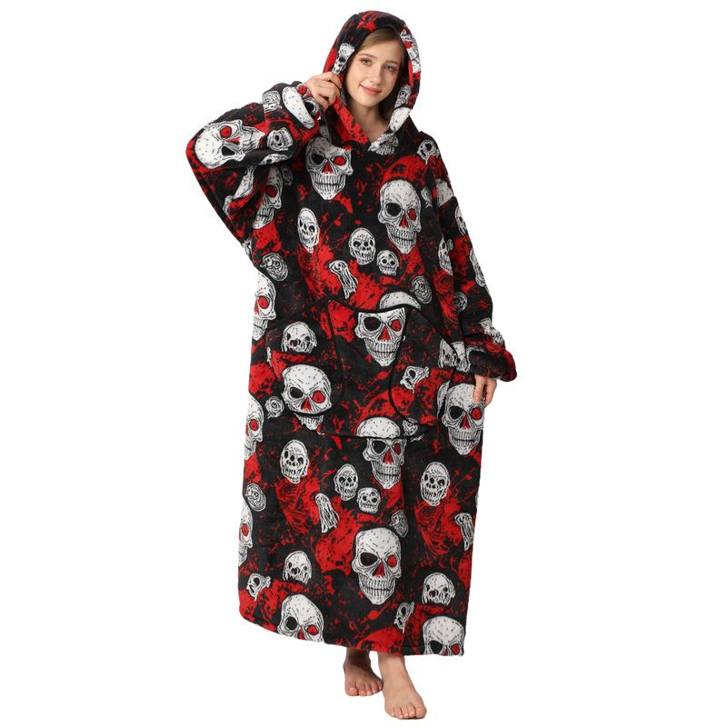 Christmas Gifts Plus Size Cute Wearable Hoodie Blanket Nightgown, 1Pcs Msrlassn Women Men Ultra Soft Sherpa Fleece Warm Oversized Hooded Wearable Blanket With Giant Pockets