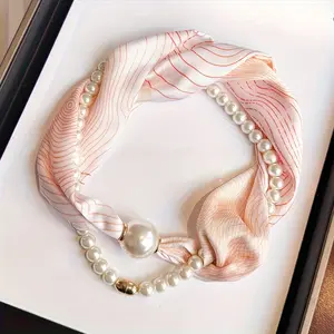 Elegant Women's Scarf with Pearl Accents - Versatile Accessory for All Seasons - Simple and Stylish Design - Perfect for Any Outfit