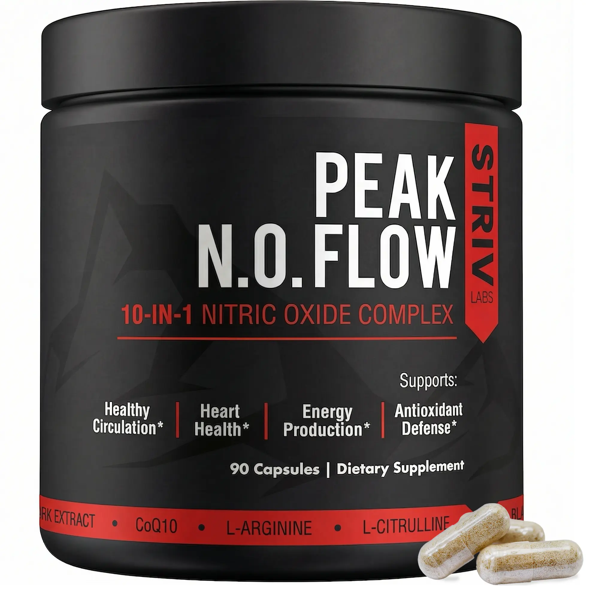 Nitric Oxide Supplement (10-in-1) for Men & Women - L Citrulline, L Arginine & CoQ10 - Healthy Circulation, Heart Health & Stimulant-Free Energy - 90 Capsules
