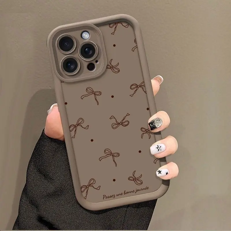 Soft TPU Silicone Phone Case with Polka Dot Bow Design - Shockproof, Full-Screen Protector, Lens Protection, Durable Cover for iPhone 17 Pro Max,16,16e,15,14 Plus,13,12 Mini,11,Air,XR,X,XS - Smartphone Accessories Gift