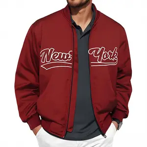 Men's Bright Red "New York" Print Bomber Jacket — Full Zip Closure, Ribbed Trim, Casual Urban Style, Soft & Durable Fabric, Perfect for Everyday Wear & City Chic Outfits