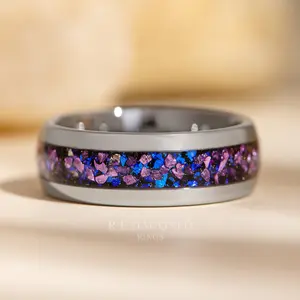 Silver Tungsten Ring with Purple Lab-Created Alexandrite - 8MM