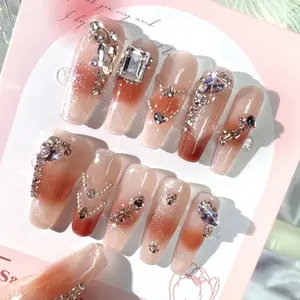 Wearable Nail Tips with Cat Eye Effect, High-End Manicure, Handmade Gel Polish Seal, 10 Pieces Long False Nail Stickers G724Pcs Long Coffin French Tip Soft Gel Press On Nails with Glue for Women Lightweight Reusable Fake Nails Summer Beach Holiday Boho
