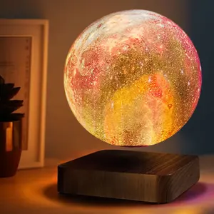 Magnetic Levitation Floating 3D Milky Way Starry Ball Lamp, 360° Rotating LED Night Light, Minimalist Wooden Base Bedside Table Lamp, Futuristic Ambient Home Decor, Romantic Gift for Girlfriend Boyfriend Couples Friends