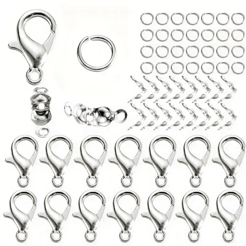 60pcs/pack Alloy Lobster Clasps Jump Rings Connector Clasps Crimp End For Bracelet Necklace Chains DIY Jewelry Making Supplies Lobster Clasp Closure Accessories For Beading