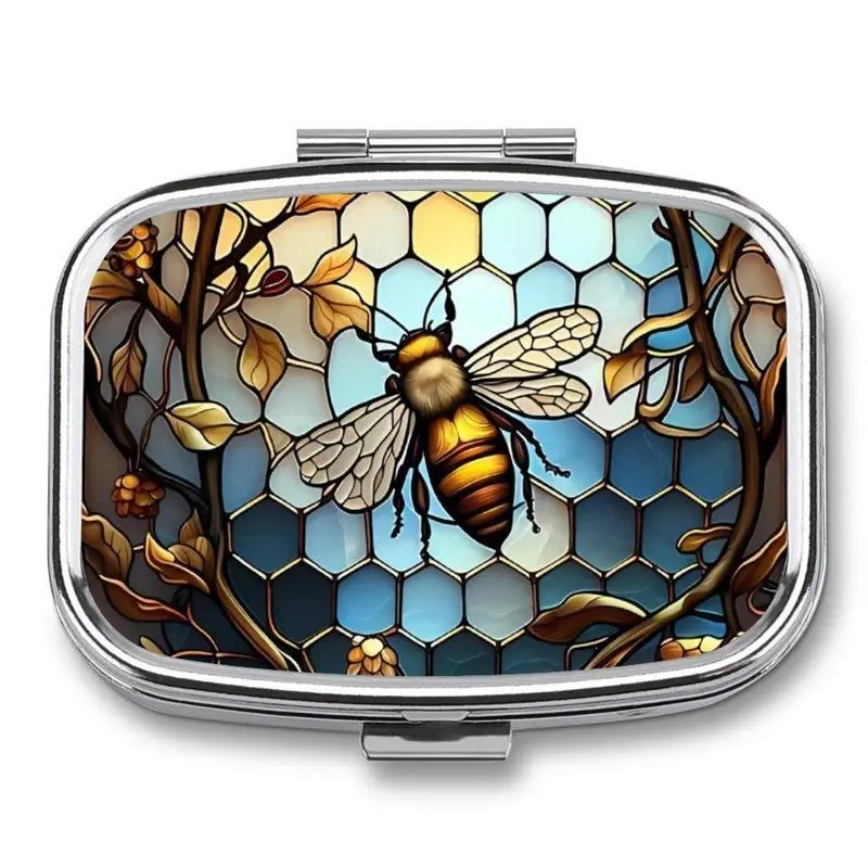 Vintage Animal Pattern Dragonfly Pill Box, 1 Count Portable 2 Grid Pill Organizer, Pill Storage Box for Home, School, Office, Outdoor Travel, Healthcare, Vitamin Organizer, Supplement Organizer, Medical Organizer