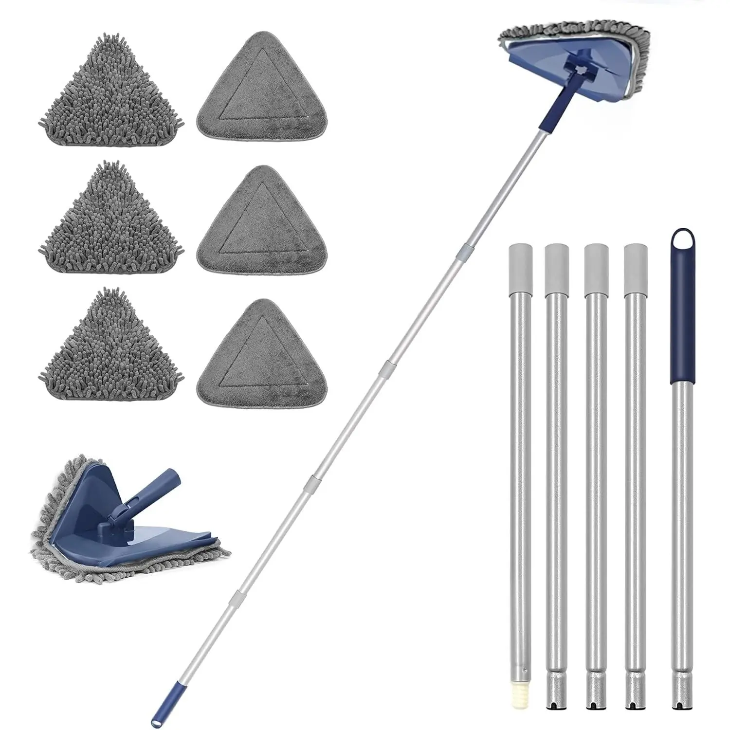 Wall Cleaner Mop with Long Handle 82 Inches, 3-in-1 Ceiling Cleaning Tool Duster with 6 Replacement Microfiber Chenille Pads for Painted Walls, Window, Floor, Baseboard
