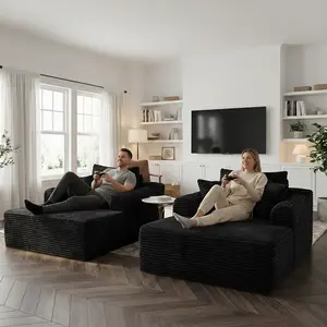 Convertible super large double sofa bed, boneless lounge chair design, memory foam deep seat, corduroy fabric, no assembly required for living room, bedroom and apartment room reading soft plush U-Shaped Modular viral couch b cloud