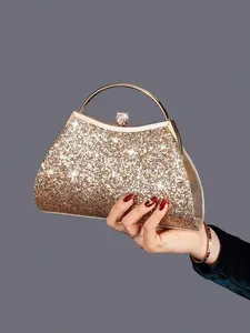 Women's Glitter Evening Clutch Bag, Sparkling Rhinestone Hard Shell Purse with Crystal Top Handle, Elegant Handbag for Wedding, Prom, Party & Special Occasions