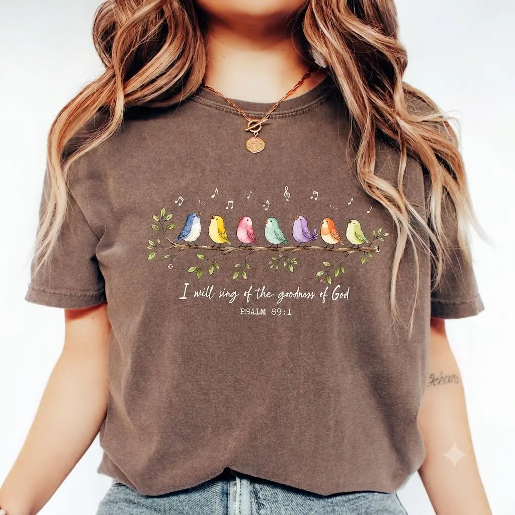 Comfort Colors Christian Bird Shirt – I Will Sing of the Goodness of God, Psalm 89:1 Graphic Tee, Worship Shirt, Faith Based Gift Idea