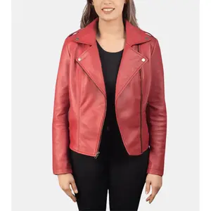 Vellity Women's Red Leather Jacket