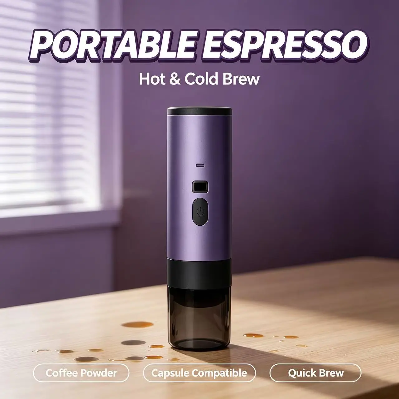Recnargeabie Portabie Rechargeable Portable Espresso Maker Hot & Cold BrewCoffee Machine Compatible with Ground Coffee andCapsules