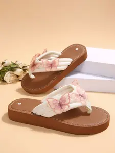 Women's Butterfly Embroidery Thick Sole Sandals, Comfortable Forest Style Design, Open Toe Flip Flops for Vacation Beach Home Daily Wear