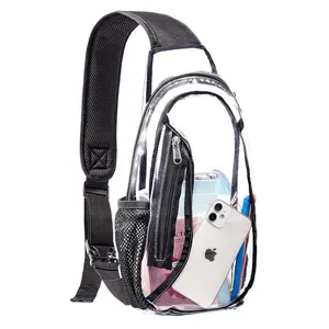 Clear Sling Bag, Stadium Approved PVC Crossbody Backpack, Casual Chest Daypack for Hiking, Stadium or Concerts