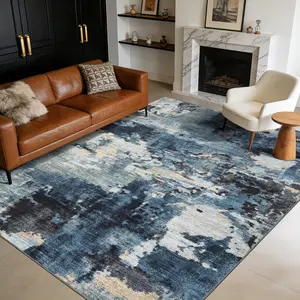 Modern Abstract Print Rug Washable Area Rug with Non-slip Backing Low-pile and Non-shedding, Soft and Foldable Indoor Rug for Restaurants Offices Game Rooms Farmhouses Parties and Decorations