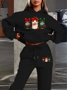 Autumn Winter Hoodie Set, Dr Pepper Christmas Decoration Beverage Can Element Graphic Vintage Casual, Loose Fit Comfort