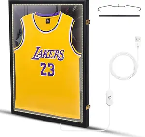 Jersey Frame Display Case with Lights, Jersey Shadow Box Display Case,98% UV Protection, Valet Pinboard, Acrylic, Basketball