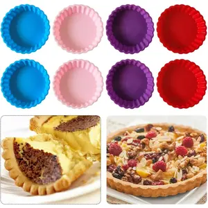 8 Pack 4 Inch Round Non-stick Silicone Mini Quiche Tart Pie Molds, Small Baking Pan for DIY Baking Pies Tarts Mousse Cakes, Random Color