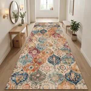 RUGIXE Machine Washable Boho Floral Runner Rug 3x7 3x10 ft, Colorful Moroccan Soft Velvet Low Pile Hallway Rug with TPR Non Slip Backing, Comfortable Durable Wear Resistant Long Floor Mat for Kitchen Entryway Laundry Bedroom
