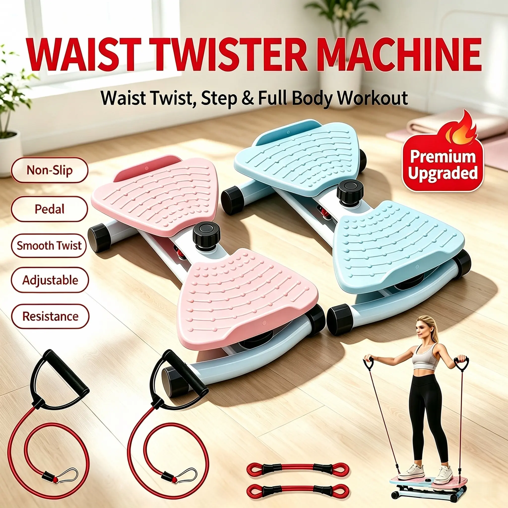 Waist Rotation workout machine Twister Board with DetachableResistance Bands,RotatingBalance Trainer with Massage Nodes, Non-Slip Waist Twisting Plate, Compact PortableHome Gym Gear for Full Body Exercise, IndoorFitness Equipment for Home & Office