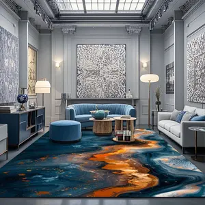 Abstract Marble & Lava Pattern Floor Mat, Non-slip Washable Floor Carpet, Decorative Area Rug for Home Living Room Bedroom Hotel Dormitory