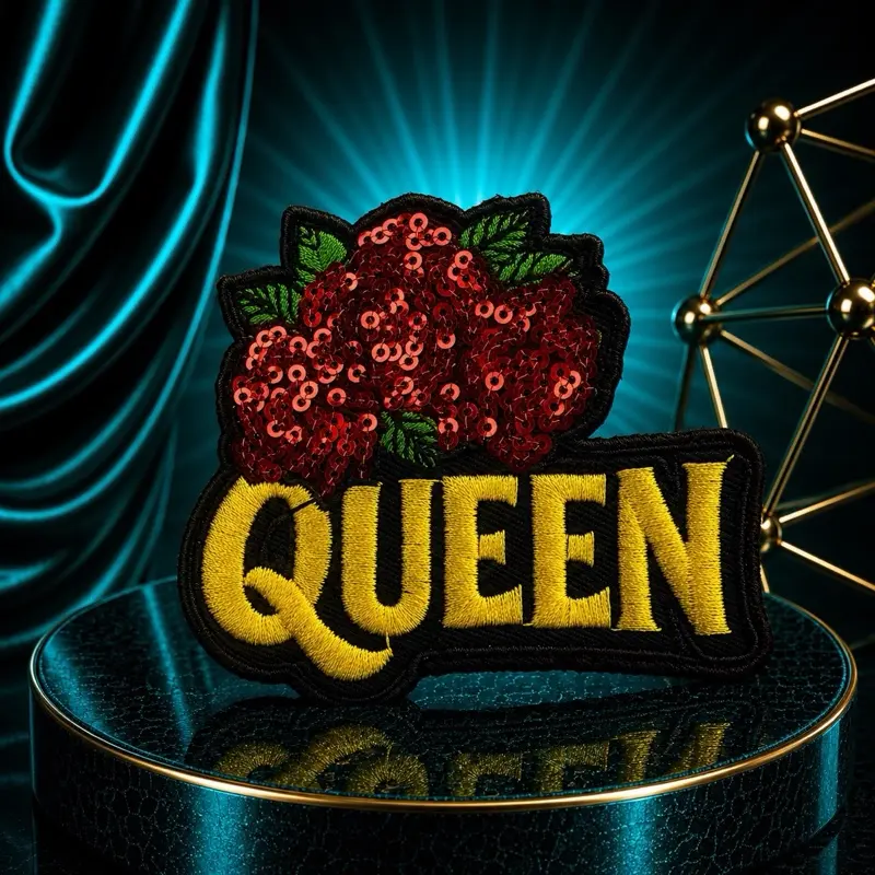 Queen Sequin Rose Iron-On Patch, Decorative Embroidered Applique for Clothing, Bags, Hats