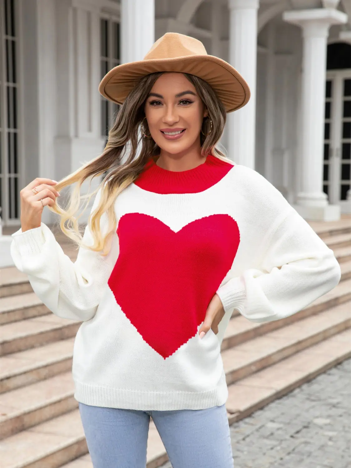 Women's Long Sleeve Angel Wings Heart Graphic Knit Top - Basic, Casual Style Wardrobe Essential, Tops