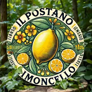 Vintage Italian Lemon Round Aluminum Printed Sign - Retro Wall Art Decor For Home Restaurant Bar Cafe Garage - 7.8 Inch Round Plaque For Wedding Birthday Party Holiday Room Living Room Kitchen Decor Vintage Garage Signs