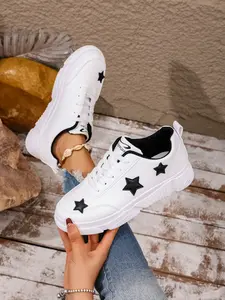 Women's Star Pattern Thick Sole Casual Shoes, Lace-Up Elevator Sneakers, Daily Commute Versatile Women's Footwear