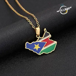 South Sudan Map Flag Enamel Necklace | Elegant Daily & Gift Choice | Birthday Gift | Holiday Gift |