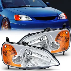Nilight Headlight Assembly Compatible with 2001 2002 2003 Honda Civic Headlamps Replacement Chrome Housing Amber Reflector Upgraded Clear Lens Driver and Passenger Side