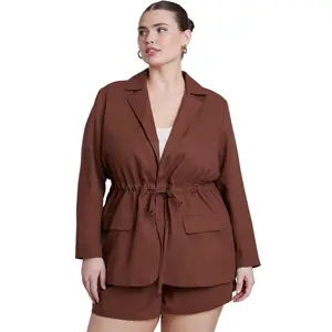 ELOQUII Women's Plus Size Drawstring Waist Linen Blazer