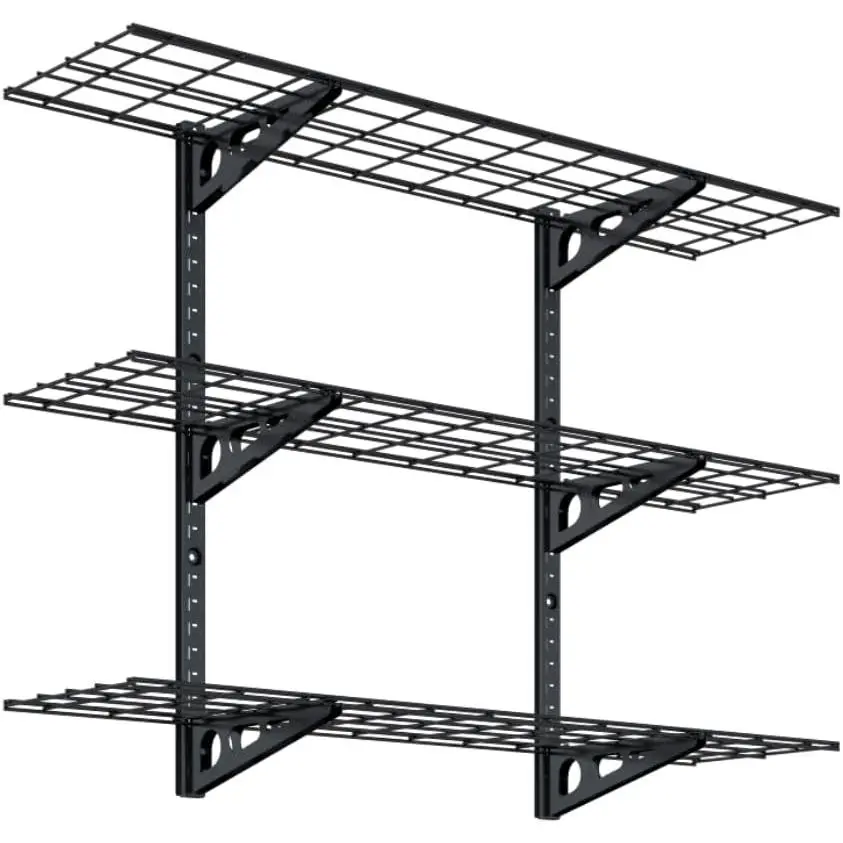 Heavy Duty 3-Layer Steel Garage Wall Storage Shelving, 12x48 Inch Per Shelf Height-Adjustable Floating Shelves with Mount, Easy Installation, Black