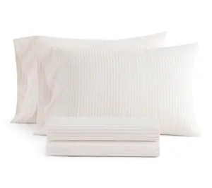 Martha Stewart Ticking Stripe White/Pink CottonKing Sheet Set