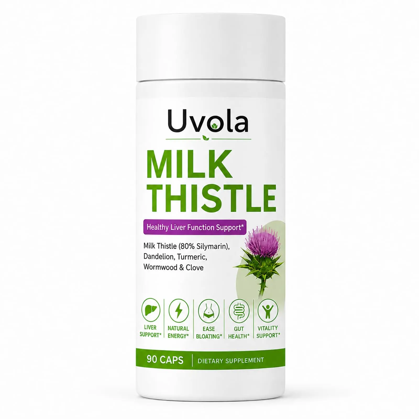 Uvola Milk Thistle Herbal Supplements with 80% Silymarin – Liver Support for Adults, Occasional Bloating Relief, Digestive Comfort, Daily Energy, 90 Capsules