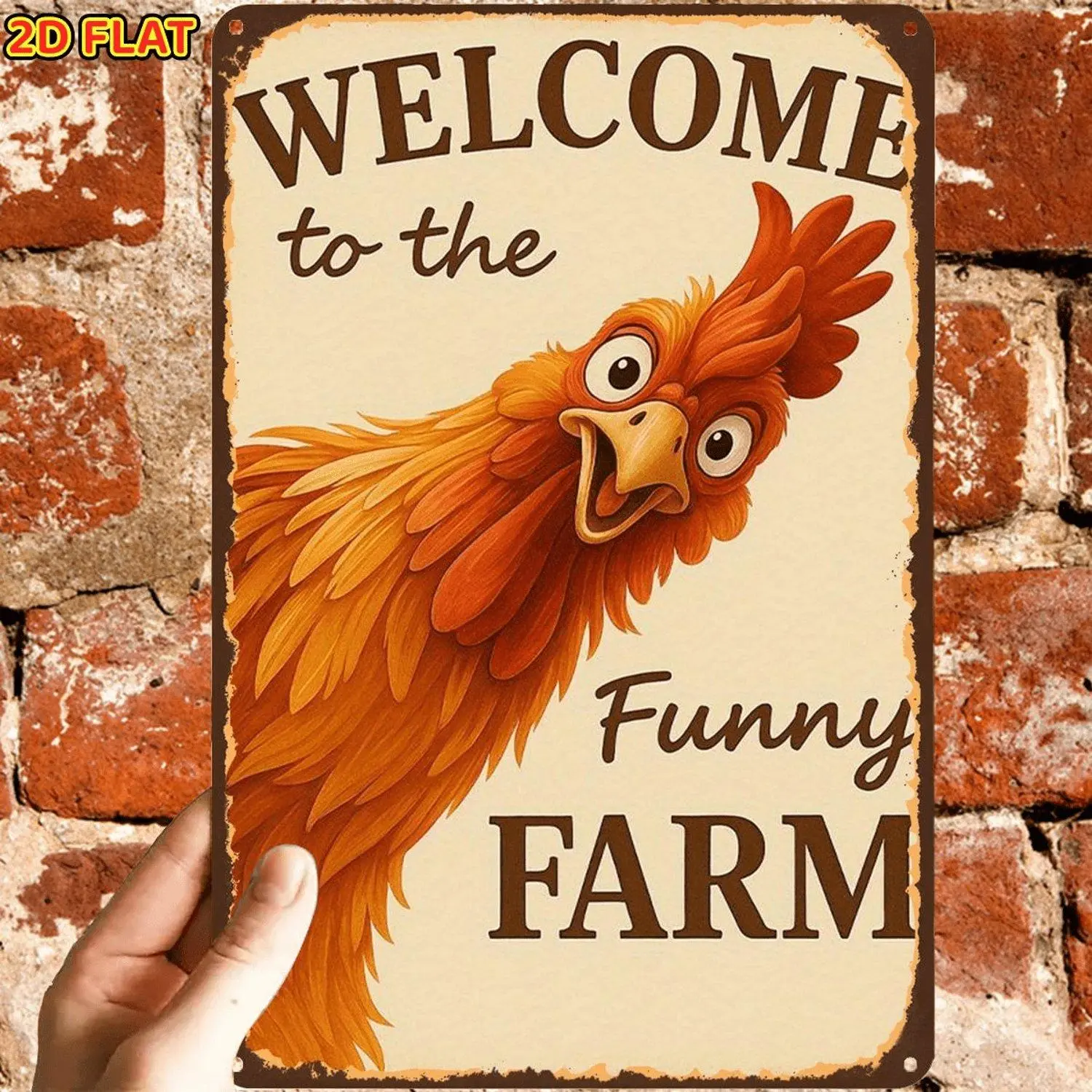 2D Flat 1pc Retro Humorous Farm Chicken Prints Metal with Pre Drilled Holes Ideal for Indoor Garden Home Office and Restroom Decorative Signage