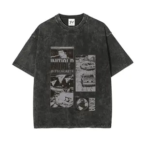 Vintage Washed Initial D Manga Graphic T-Shirt Oversized Streetwear Anime JDM Drift Tee for Fans