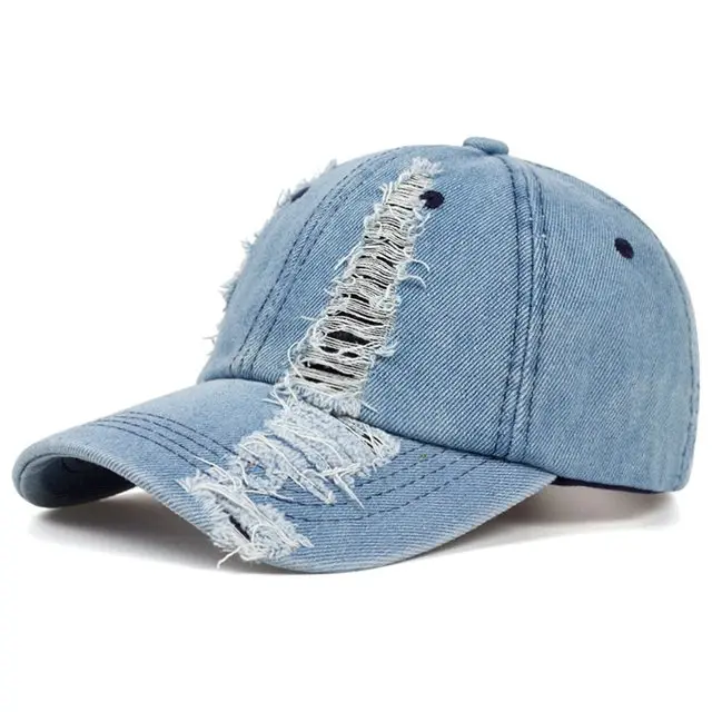 Distressed Denim Baseball Cap Ripped Hat For Women, Men Solid, Blue, Navy, Black