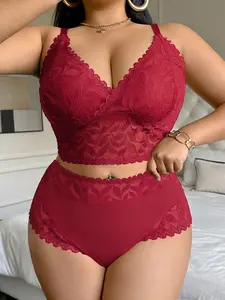 Women's Plus Size Floral Lace Bralette Set Lingerie, V Neck and Adjustable Straps, High Waist Comfort Panties, Perfect Gift for Her