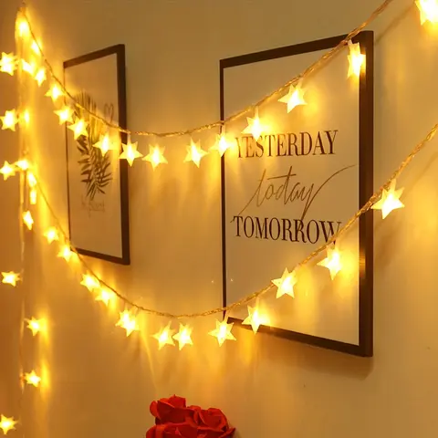BZPCF 1pc 80-LED Star Fairy String Lights - Battery Box Powered, Warm White - LED Lights Bedroom, Whimsical Wall Decor, Home Decor Items