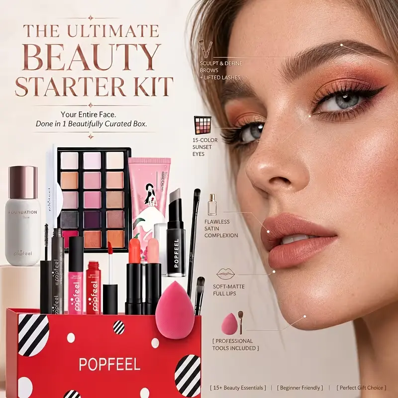 Selection Beauty Makeup Set Box With Eyeshadow Palette Matte Lipstick Concealer Eyeliner Pencil Mascara Foundation Soft Brushes Full Cosmetic Mothersday Gift