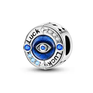 MULA Evil Eye Lucky Charm Bead – 925 Silver-plated Pendant with Blue Enamel & CZ – Pandora-Compatible Protection Jewelry – Gift for Her – Birthday, Travel, Holiday