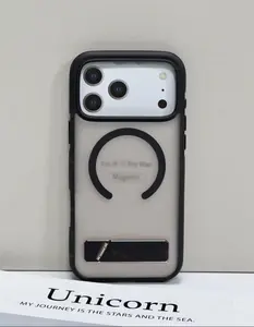 Matte Frosted MagSafe iPhone Case with Hidden Foldable Kickstand, Large Camera Cutout Shockproof Translucent Protective Cover Compatible with iPhone 12 13 14 15 16 17 Pro Max