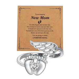 Baby Footprint Ring with Angel Engraving & Message Card – Gift for Mom