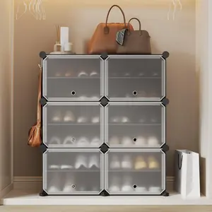 High-Quality 6-Cube Modular Shoe Storage Cabinet with Doors, Plastic Material, Easy DIY Assembly, Perfect for Entryway/Bedroom/Living Room
